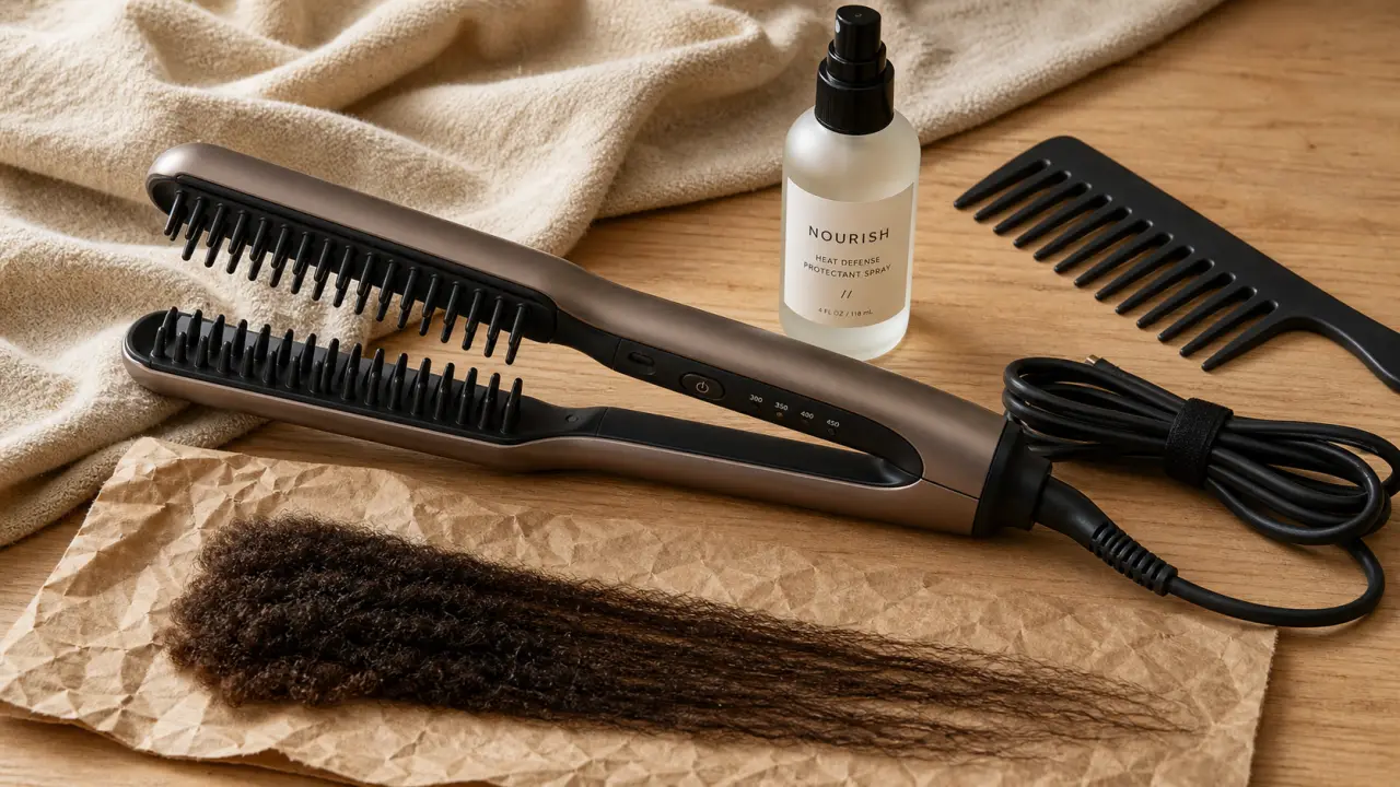 Brosse lissante pour cheveux crépus : picots chauffants et protection thermique