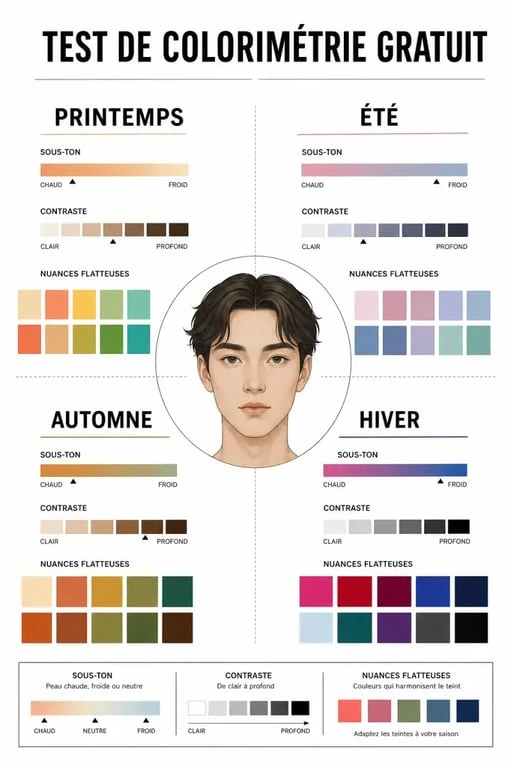 Test de colorimétrie gratuit avec portrait et palettes des 4 saisons