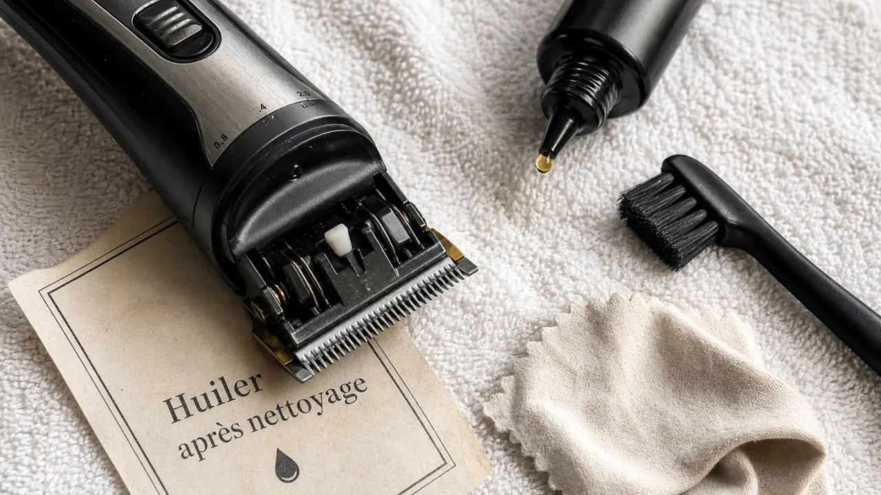 huiler tondeuse cheveux : huile sur lames, après nettoyage