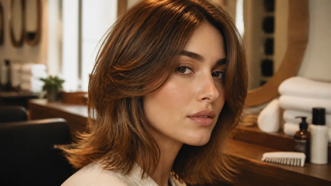 Coupe de cheveux femme dégradé effilé mi-court : volume et mouvement naturel