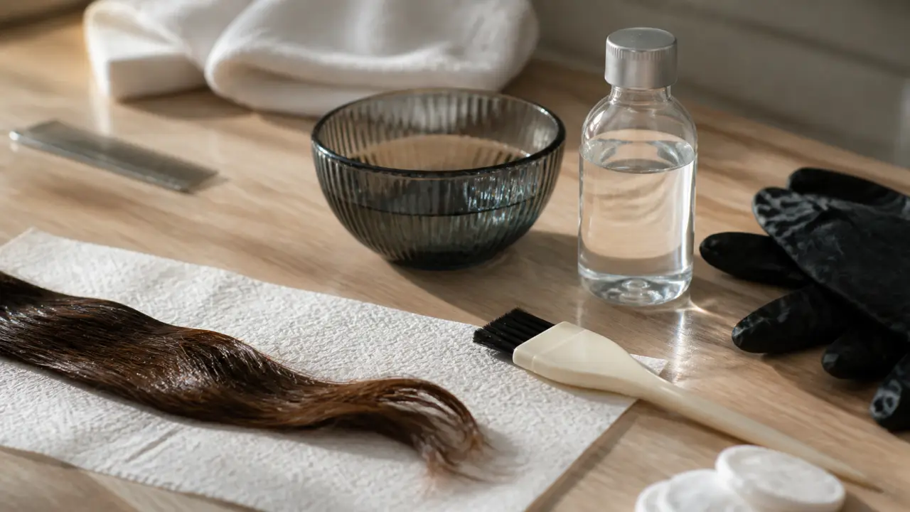 Décoloration eau oxygénée : test de mèche et volume, bol et eau oxygénée
