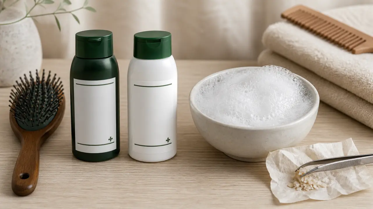 Dermite séborrhéique shampoing : mousse anti-fongique et squames visibles