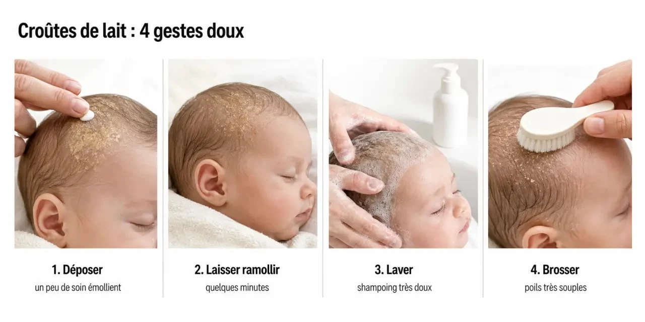 Comment enlever croute de lait chez bébé avec soin doux en quatre étapes