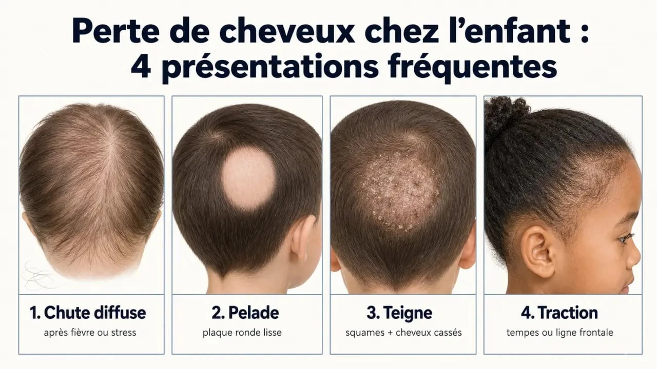 Perte de cheveux enfant : comparatif visuel des principales causes et signes sur le cuir chevelu