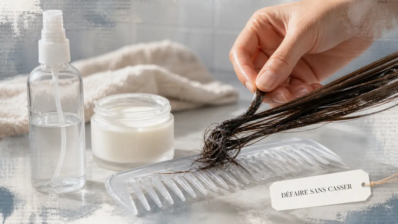 Gros noeud dans les cheveux, peigne et produit pour défaire sans casser
