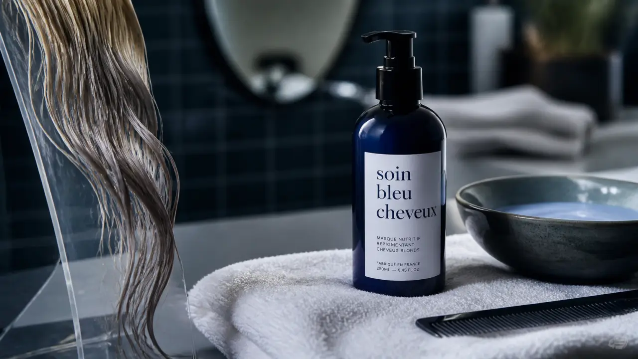 Soin bleu cheveux pour calmer les reflets jaunes, mélange bleu laiteux