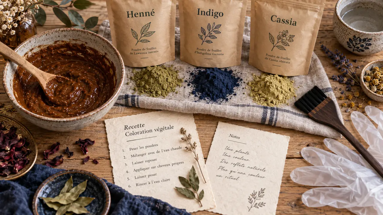 Coloration naturelle des cheveux blancs avec henné, indigo et cassia