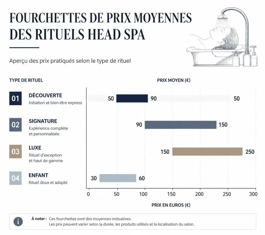 Tableau comparatif des prix moyens d'une séance de head spa