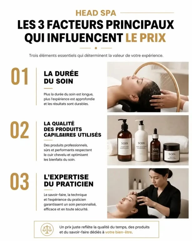 Infographie des facteurs influençant le prix d'un head spa en France