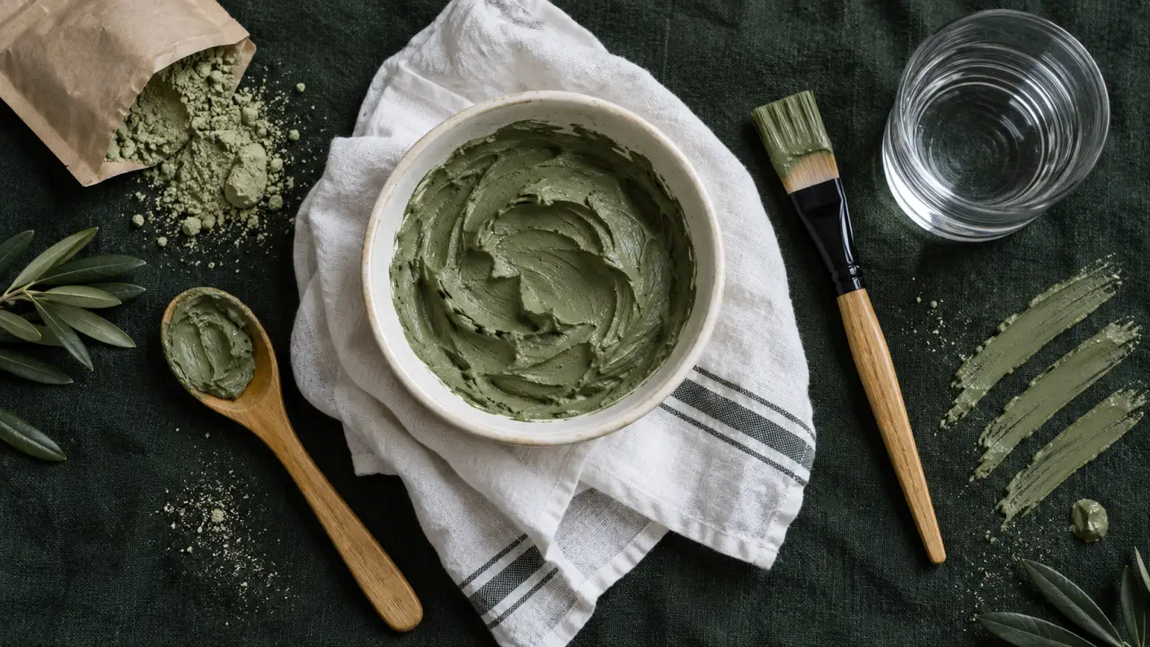 Masque cheveux argile verte en bol, application aux racines