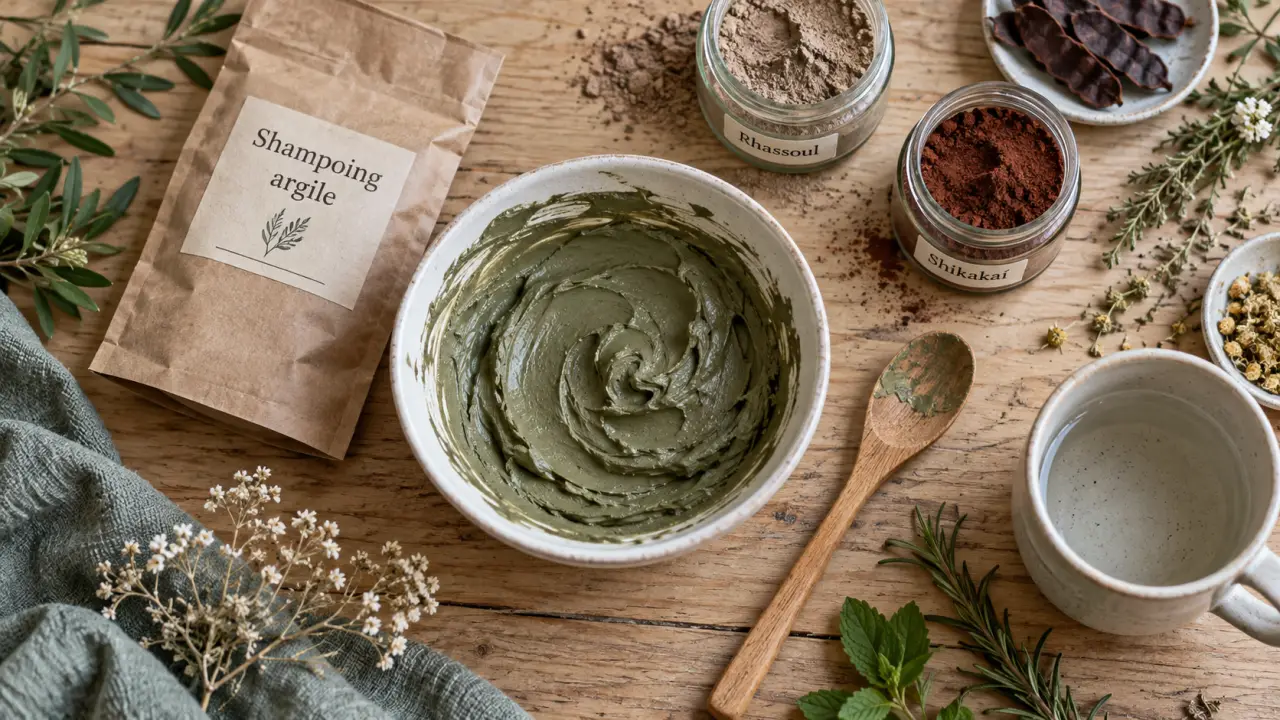 Shampoing maison pour cheveux gras à l’argile, poudre et pâte